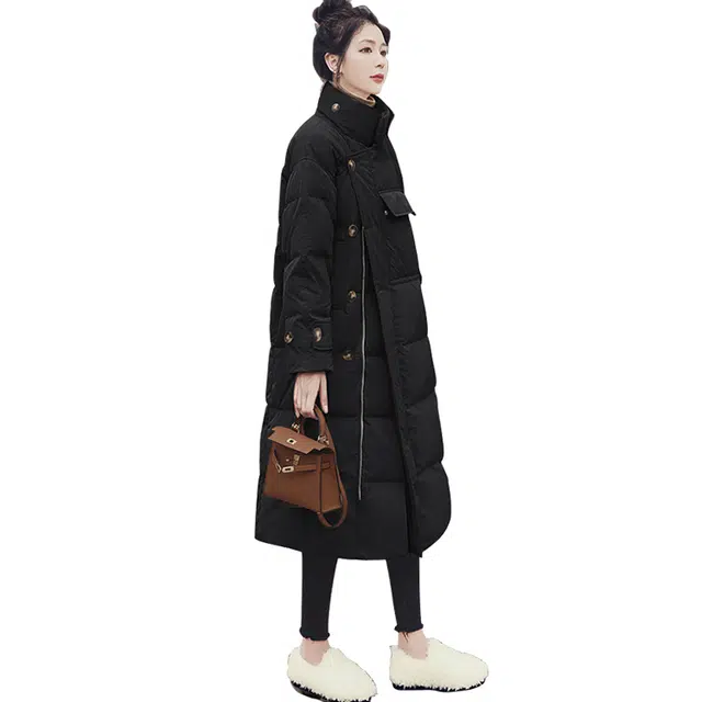 丝柏舍 纯色中长款立领外套长袖显瘦简约保暖宽松棉服 女款