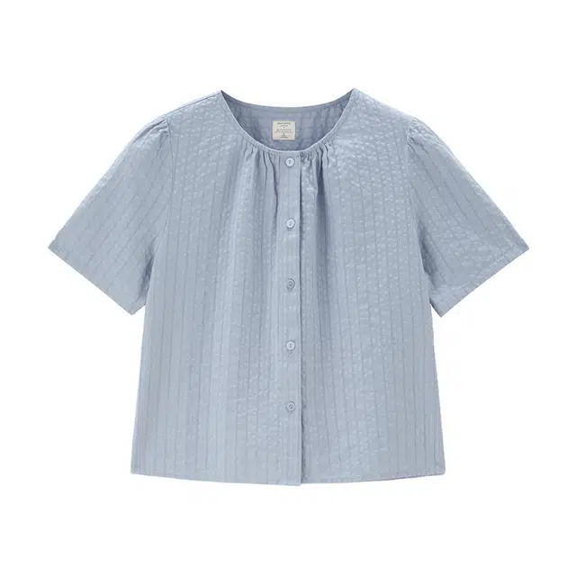 佐丹奴 提花暗条纹圆领梭织短袖衬衫 女款