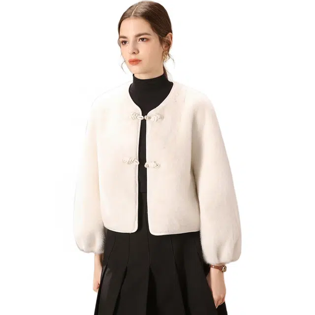 粉红玛琍 纯色舒适简约长袖夹克外套 女款 白色