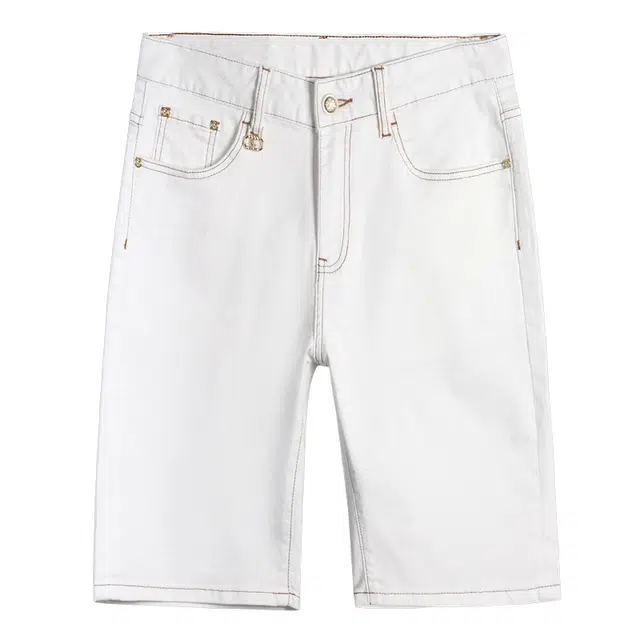 吉肯蒂 高端薄款潮牌弹力修身直筒外穿五分中裤牛仔短裤 男款 白色