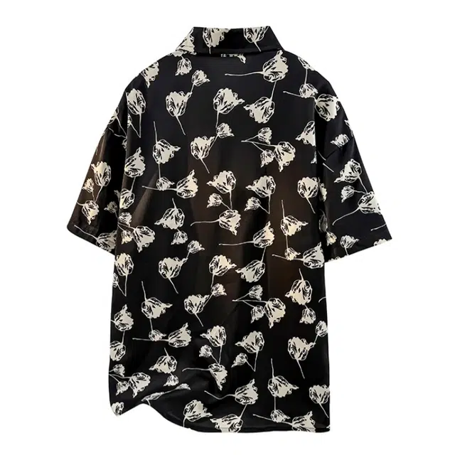 加荣 满印薄款翻领宽松休闲夏季短袖衬衫 男女同款