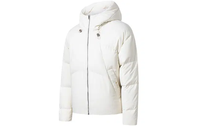 鸿星尔克 综训系列 纯色连帽加绒加厚保暖长袖羽绒服 女款 冰川白