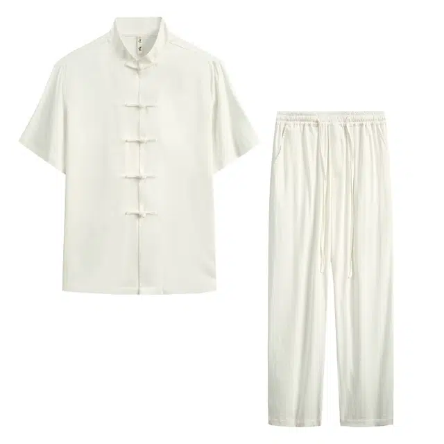 玄笙 新中式立领短袖衬衫直筒裤休闲运动套装 男款