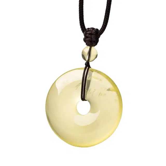 迈奇的礼物 好运自然平安扣招财五行补土柠檬黄黄色饰品天然 黄水晶 吊坠 男女同款情侣款