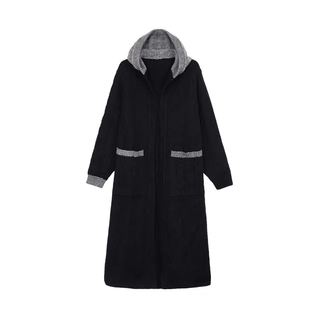 麓蔓蒂 气质慵懒风中长款连帽针织开衫外套 女款