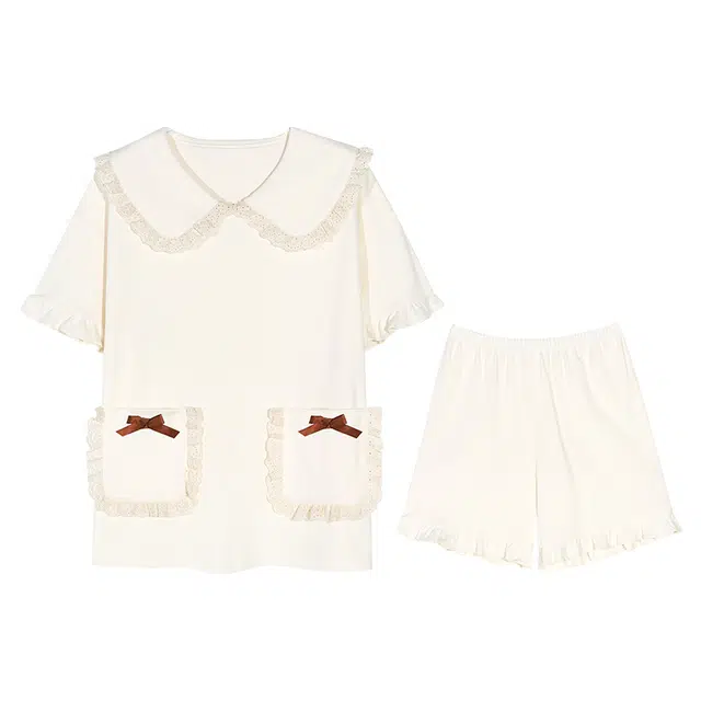 向薇 带胸垫短袖纯棉薄款可爱休闲可外穿家睡衣套装 女款 图片色