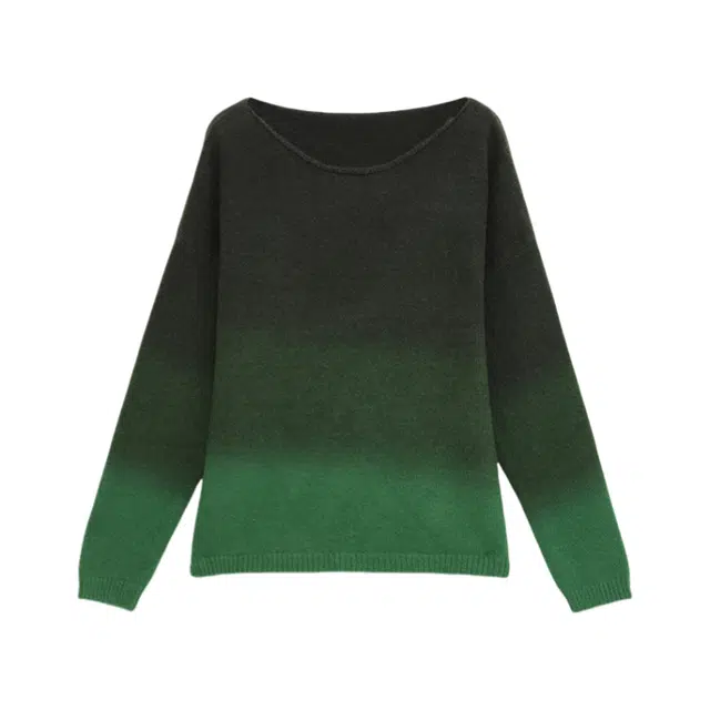 柏黛妃 套头长袖慵懒风复古羊毛宽松上衣针织衫 女款 绿色渐变