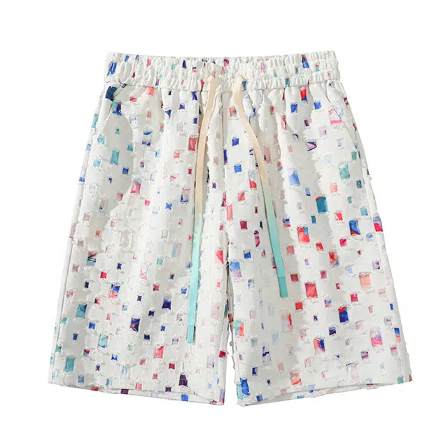 加荣 炫彩格子花时尚百搭休闲短裤 男女同款