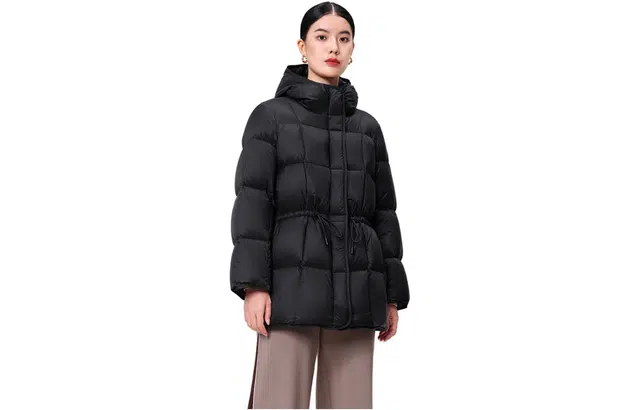 坦博尔 抽绳收腰中长连帽羽绒服 女款