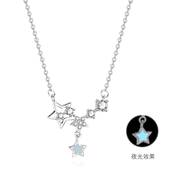 【纯银999 可免费定制刻字】 七好美银 足银夜光璀璨星语轻奢白月光可爱少女梦幻闪耀星河璀璨星星小众设计显白告白约会 锁骨链 项链 女款