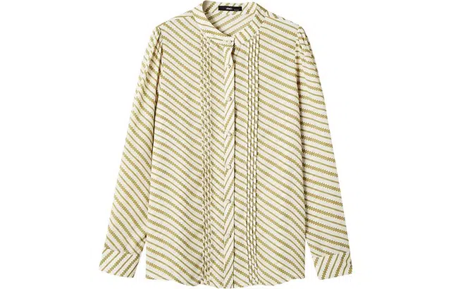【dme】 条纹立领单排纽扣休闲直筒泡泡长袖衬衫 女款 芥末黄