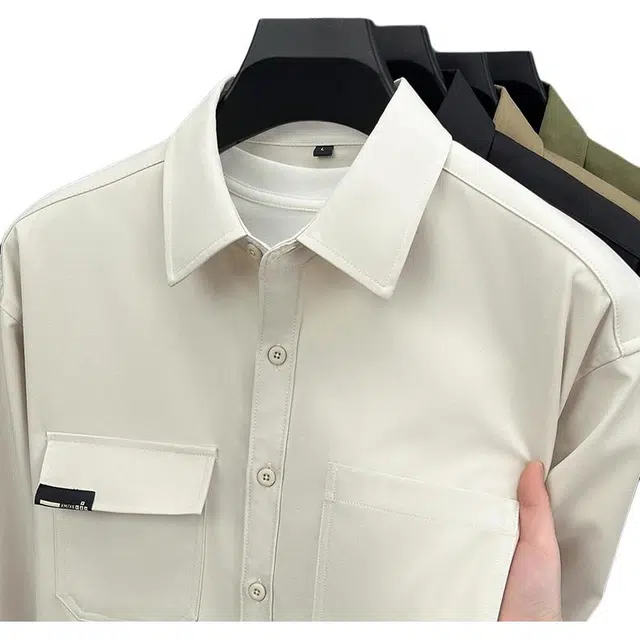 曲韩 潮流免烫寸衫宽松休闲长袖衬衫 男女同款