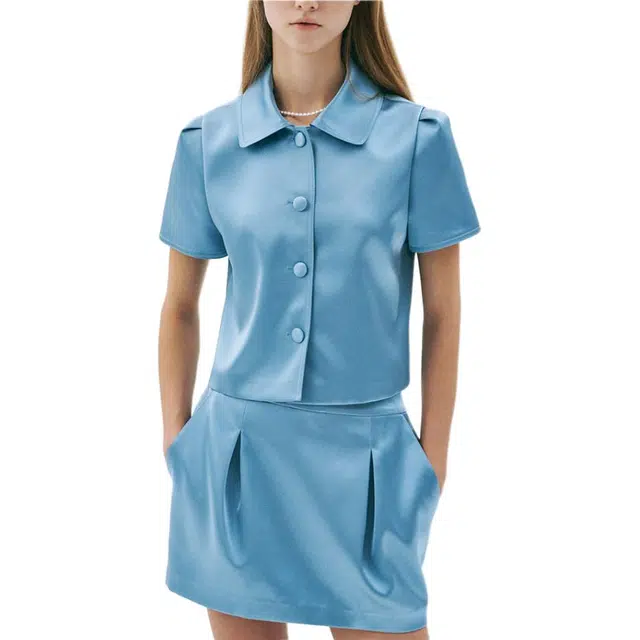 MARDI MERCREDI SS25 SATIN CROPPED JACKET HALF SLEEVE_SKY