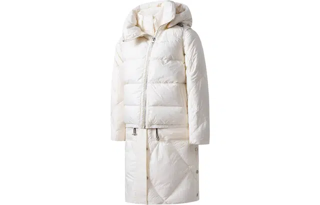 鸿星尔克 纯色简约可拆卸连帽厚款保暖羽绒服 女款 冰川白