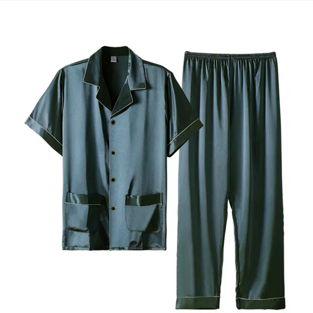 潞优野 休闲时尚短袖长裤冰丝薄款家居服睡衣套装 男款