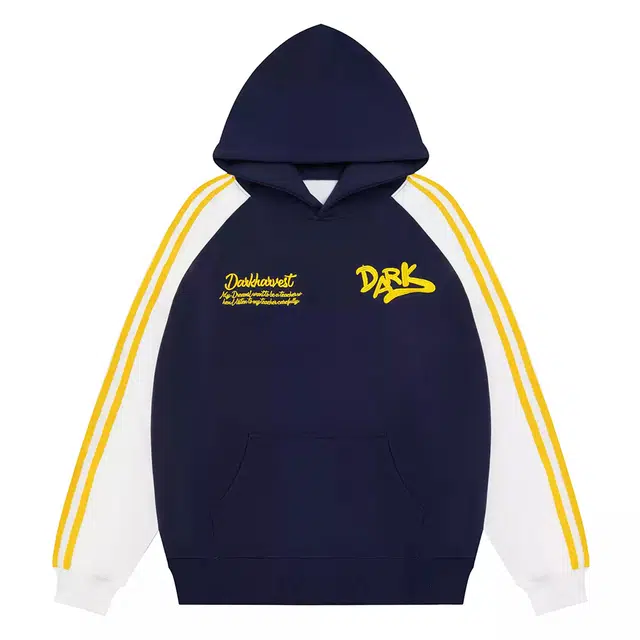 识恩 国潮美式复古拼接撞色长袖刺绣卫衣 男女同款