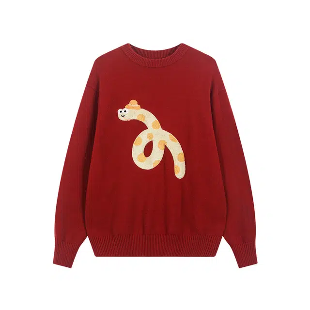 涂诗菲 氛围感宽松显瘦蛇年钩针毛衣情侣慵懒针织衫 女款