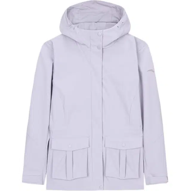 超级安踏 纯色拉链连帽舒适透气百搭夹克外套 女款 微紫灰