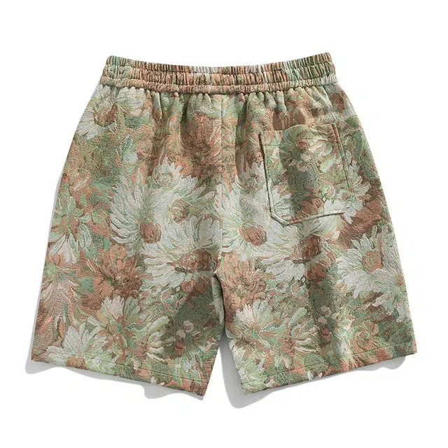 寻星记 美式潮牌宽松舒适百搭系带植物花卉满印五分裤时尚休闲短裤 男女同款