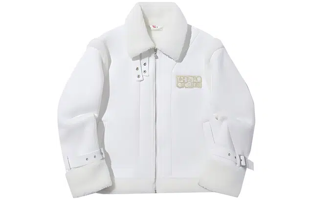 中国李宁 纯色拉链翻领夹克外套 女款 乳白色