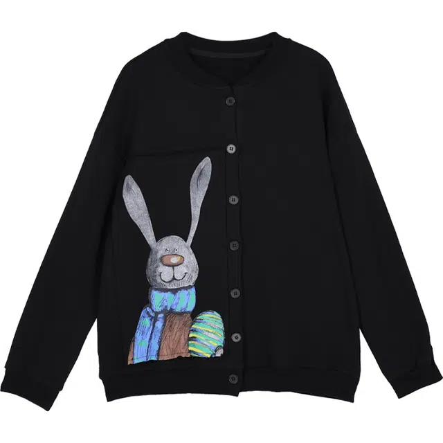 她池 棒球领宽松落肩袖夹克外套 女款 黑色