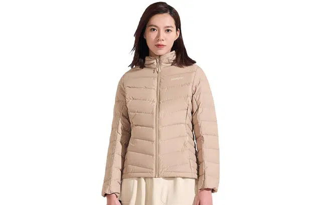 探路者 纯色户外保暖防水连帽羽绒服 女款 原木色