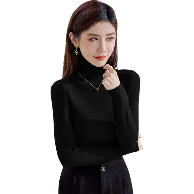 雅羊人 纯色简约舒适针织衫 女款 黑色