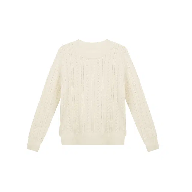 麓蔓蒂 纯色圆领提花长袖针织衫 女款