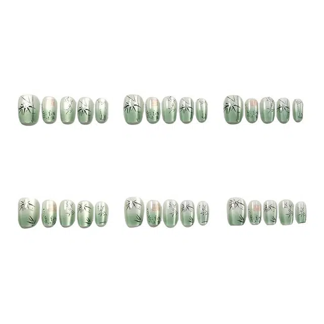 计轩 福光竹影  穿戴甲 短方圆绿色渐变 新中式