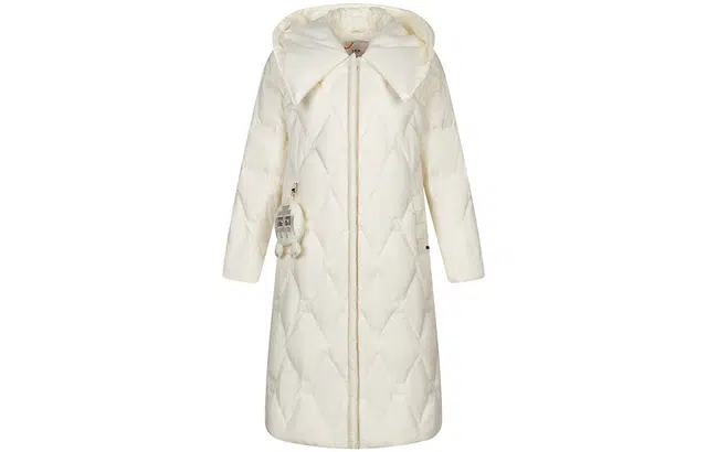 艾莱依 大连帽落肩纯色翻领宽松长款羽绒服 女款