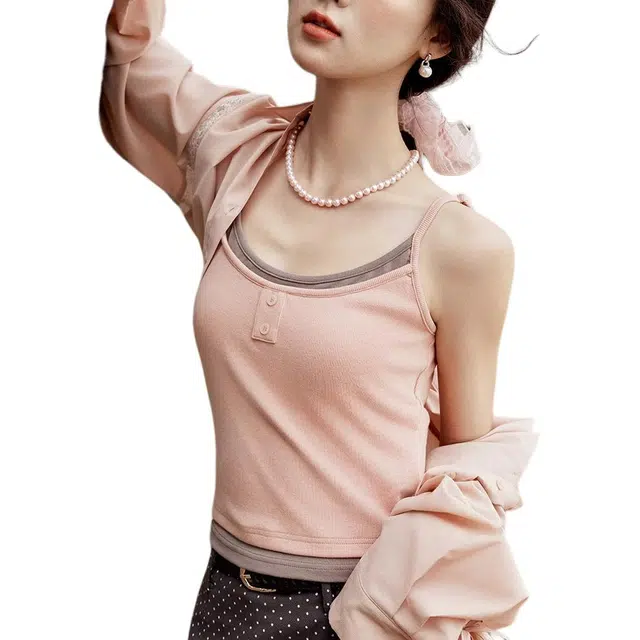 谜秀 针织款修身显瘦内搭外穿百搭设计感打底吊带 女款 粉色