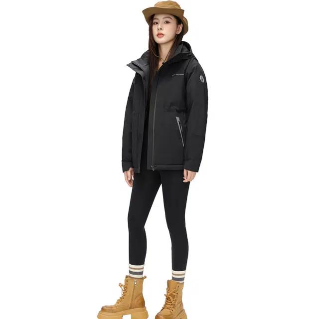 雅鹿 连帽短款宽松长袖纯色羽绒服 女款