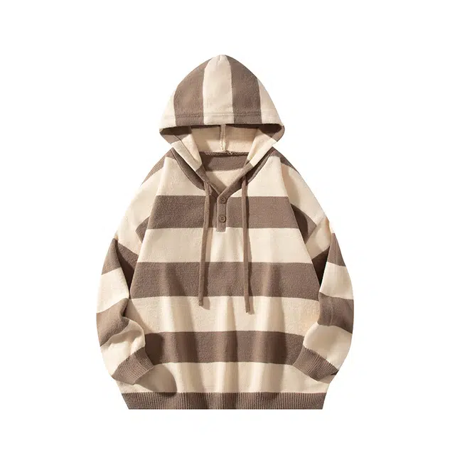 红蜻蜓 连帽条纹长袖针织毛衣 男女同款