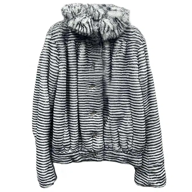 CHANEL Striped Plush Single-Breasted Jacket