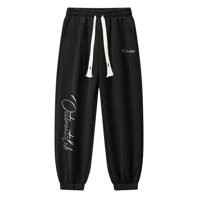 海底小纵队 美式高街纯色手绘字母艺术感印花时尚百搭宽松透气运动长裤通勤松紧抽绳系带中腰薄款凉感简约基础款束脚休闲裤 男女同款