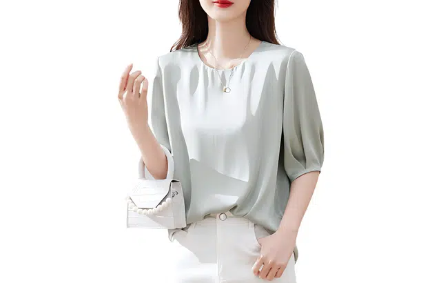 【dme】 纯色圆领搭休闲短袖衬衫 女款 灰豆绿