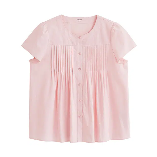 茵曼 气质通勤短袖衬衫 女款 藕粉色