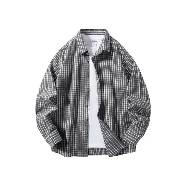 红蜻蜓 通勤格子叠穿基础款休闲长袖衬衫 男女同款