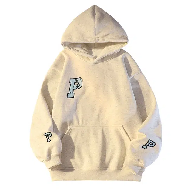 涂诗菲 美式复古重工刺绣字母休闲宽松高街连帽加绒加厚卫衣 男女同款