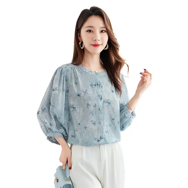 水墨佳人 真丝双绉印花上衣 女款