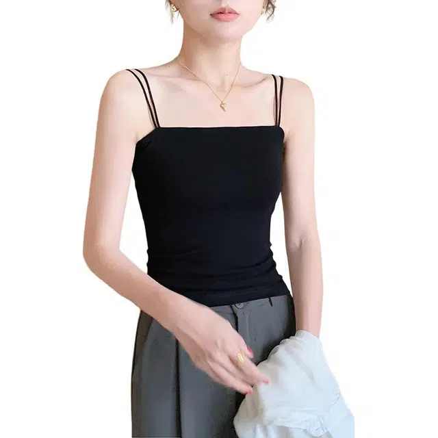 黑恐龙 黑色小背心内搭打底美背文胸一体带胸垫百搭外穿上衣吊带 女款