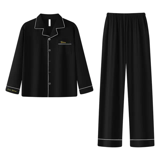 宫蝶 可外穿家居服简约休闲长袖上衣亲肤透气长裤睡衣套装 男款 黑色
