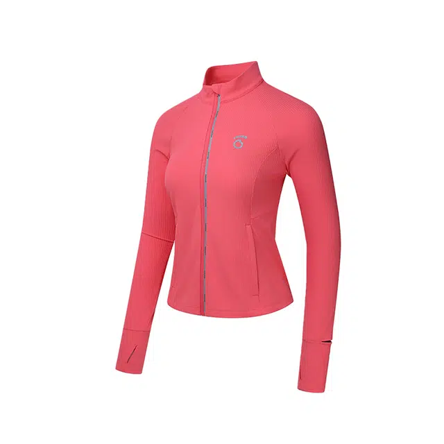 马孔多 纯色跑步拉链吸湿速干修身夹克外套 女款 落日珊瑚