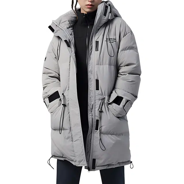 探路者 城市户外系列 连帽中长款防风保暖羽绒服 女款 明灰