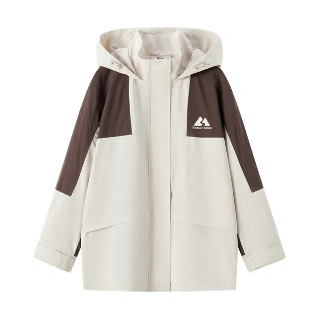 森马 三防户外出游拼色宽松连帽插肩袖夹克外套 女款