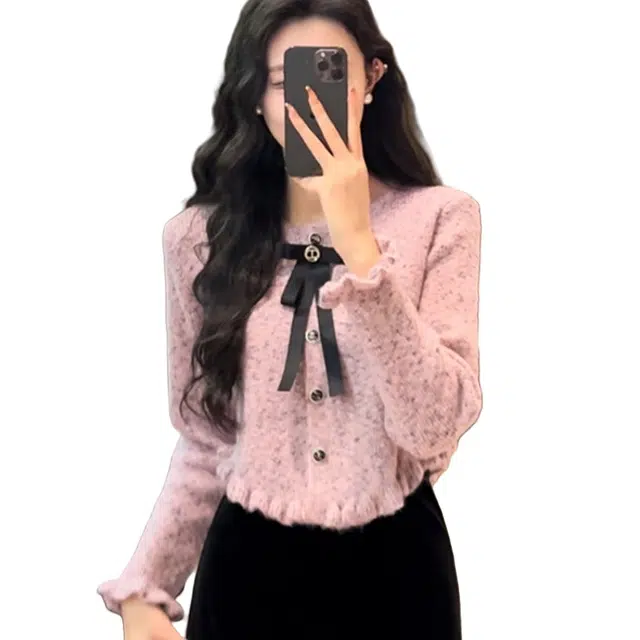 鹿向南 云梦故里系列 慵懒风圆领复古小香风甜美开衫长袖针织衫 女款 灰色