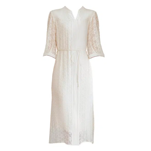 水墨佳人 桑蚕丝绣花时尚中长短袖连衣裙 女款