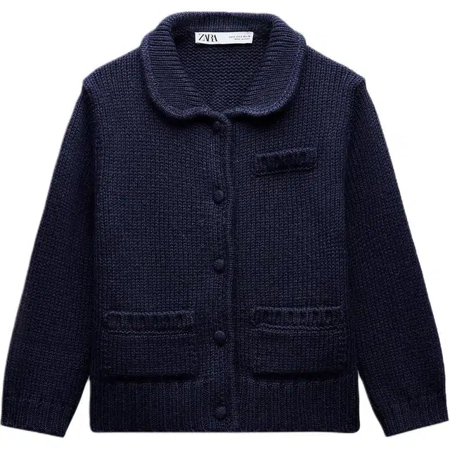 ZARA Solid Button-Up Knit Sweater Blue