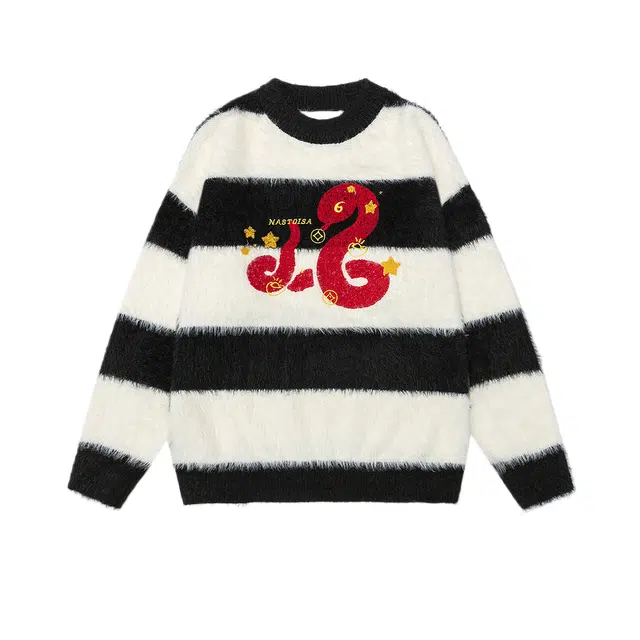 费尔岛上的猫 条纹通勤时尚百搭休闲长袖针织衫 男女同款