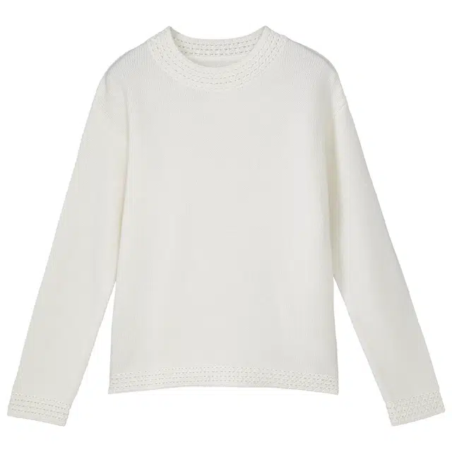 法儿家 花影毛衣韩系秋冬圆领小设计氛围感羊毛针织衫 女款 白色